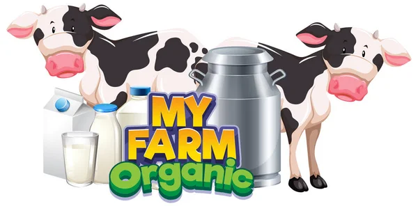 Font Design Word Farm Two Cows Fresh Milk Illustration — Stock Vector