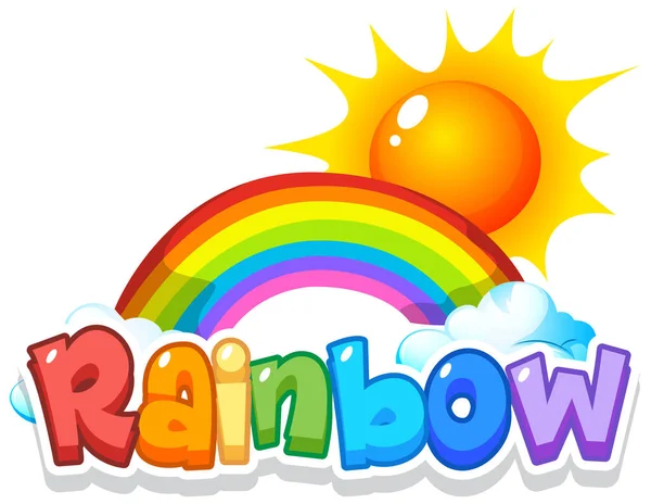 Schrift Design Für Wort Regenbogen Mit Regenbogen Den Himmel Hintergrund — Stockvektor