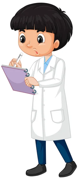 Boy Science Gown Writing White Background Illustration — Stock Vector
