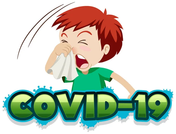 Covid Πρότυπο Σημάδι Άρρωστο Αγόρι Φτάρνισμα Εικονογράφηση — Διανυσματικό Αρχείο