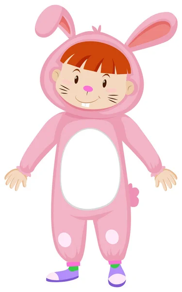 穿着兔子服装的可爱小孩儿 粉红相间 — 图库矢量图片