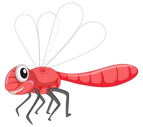 Cute Dragonfly Red Color White Background Illustration — Stock Vector