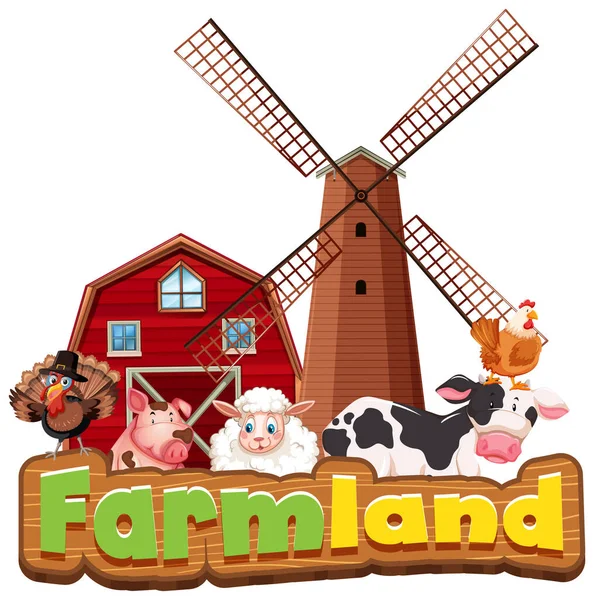 Font Design Word Farmland Farm Animals Illustration — Stock Vector