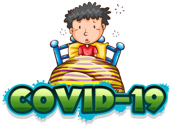 Covid 19与病童在床上签名模板 — 图库矢量图片