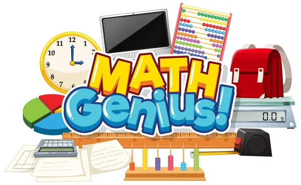 Font Design Word Math Genius School Items Illustration — Stock Vector