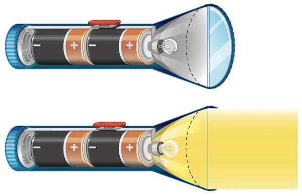 懐中電灯はオフにし イラスト内の電池でオン — ストックベクタ