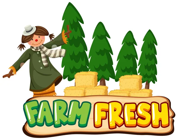 Word Design Farm Fresh Scarecrow Hay Illustration — Stock Vector