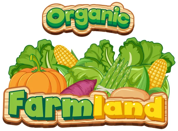 Font Design Word Organic Farmland Many Fresh Vegetables Illustration — Stock Vector