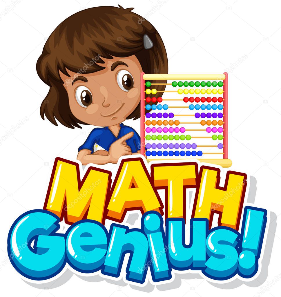 Font design for math genius with girl and counting beads illustration