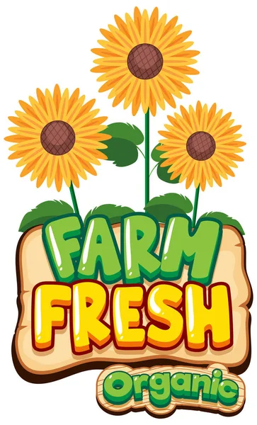 Font Design Word Fresh Farm Sunflowers Illustration — Stock Vector