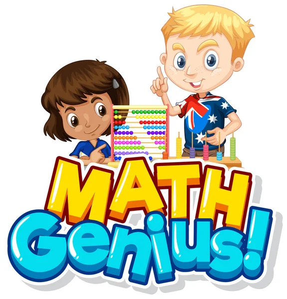 数学天才字体设计与两个孩子计数插图 — 图库矢量图片
