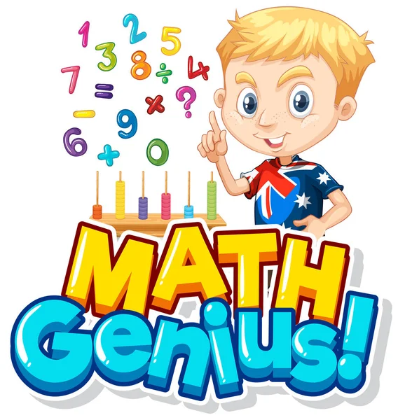 数学天才字体设计与男孩及数字插图 — 图库矢量图片