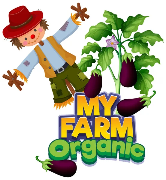 Font Design Word Farm Eggplants Scarecrow Illustration — Stock Vector