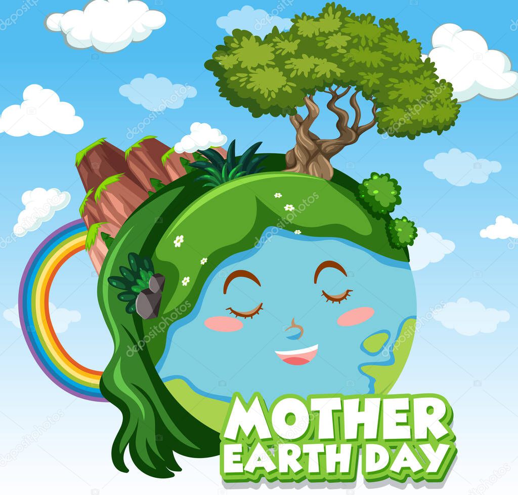 Poster design for mother earth day with happy earth in background illustration