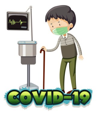 Coronavirus temalı hastane illüstrasyonunda hasta yaşlı bir adam