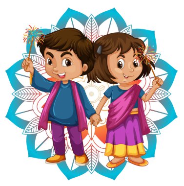 Arka plandaki mutlu çocuklar ve mandala örnekleri