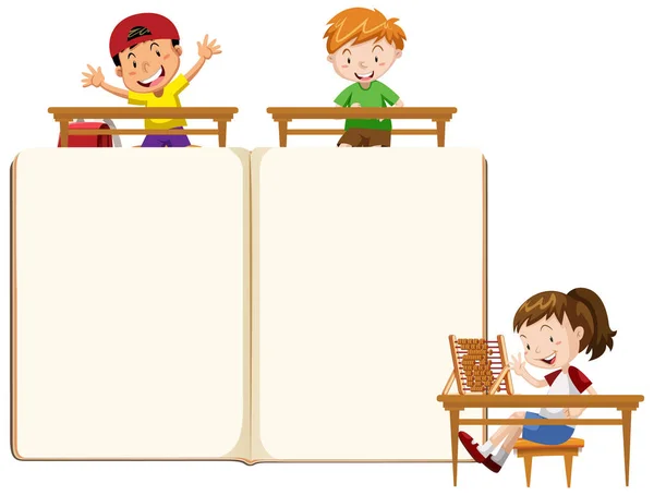 Design Modelo Fronteira Com Crianças Felizes Ilustração Sala Aula —  Vetores de Stock