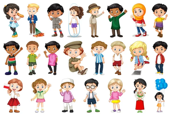 Large Set Children Doing Different Activities Illustration — Stock Vector