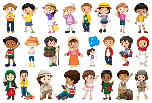 Large Set Children Doing Different Activities Illustration — Stock Vector