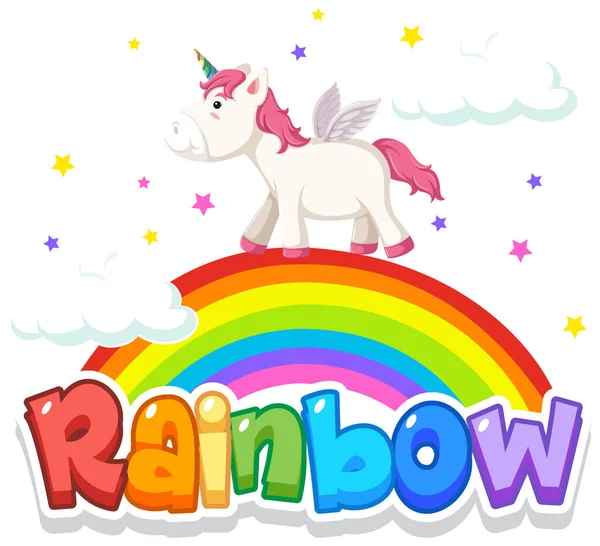 Lettertype Design Voor Woord Rainbow Rainbow Sky Achtergrond Illustratie — Stockvector