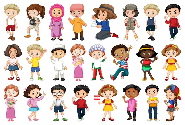 Μεγάλο Σύνολο Παιδιών Που Κάνουν Διαφορετικές Δραστηριότητες Εικονογράφηση — Διανυσματικό Αρχείο