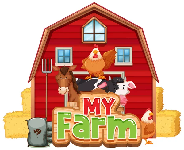 Font Design Word Farm Barn Animals Illustration — Stock Vector