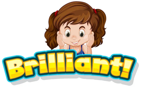 Diseño Fuente Para Palabra Brillante Con Ilustración Linda Niña — Vector de stock