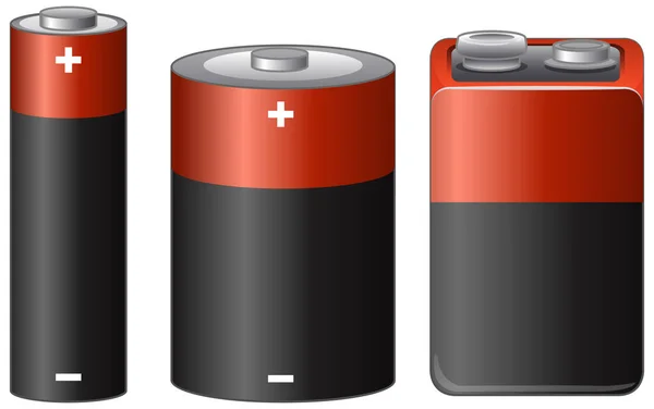 Three Batteries Different Sizes Illustration — Stock Vector