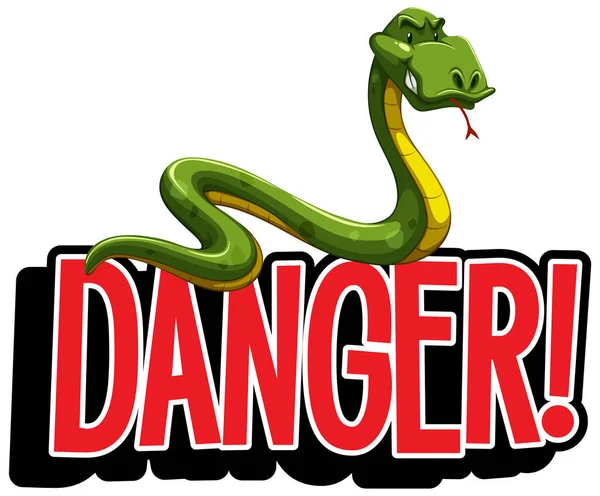 野生のヘビのイラストと危険のための単語のデザイン — ストックベクタ
