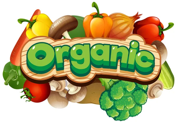 Diseño Fuente Para Palabra Orgánica Con Muchas Verduras Ilustración — Vector de stock