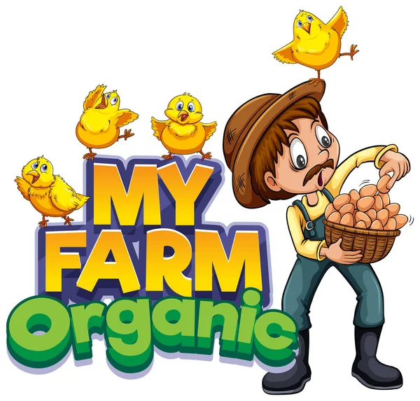 Font Design Word Farm Farmer Chickens Illustration — Stock Vector