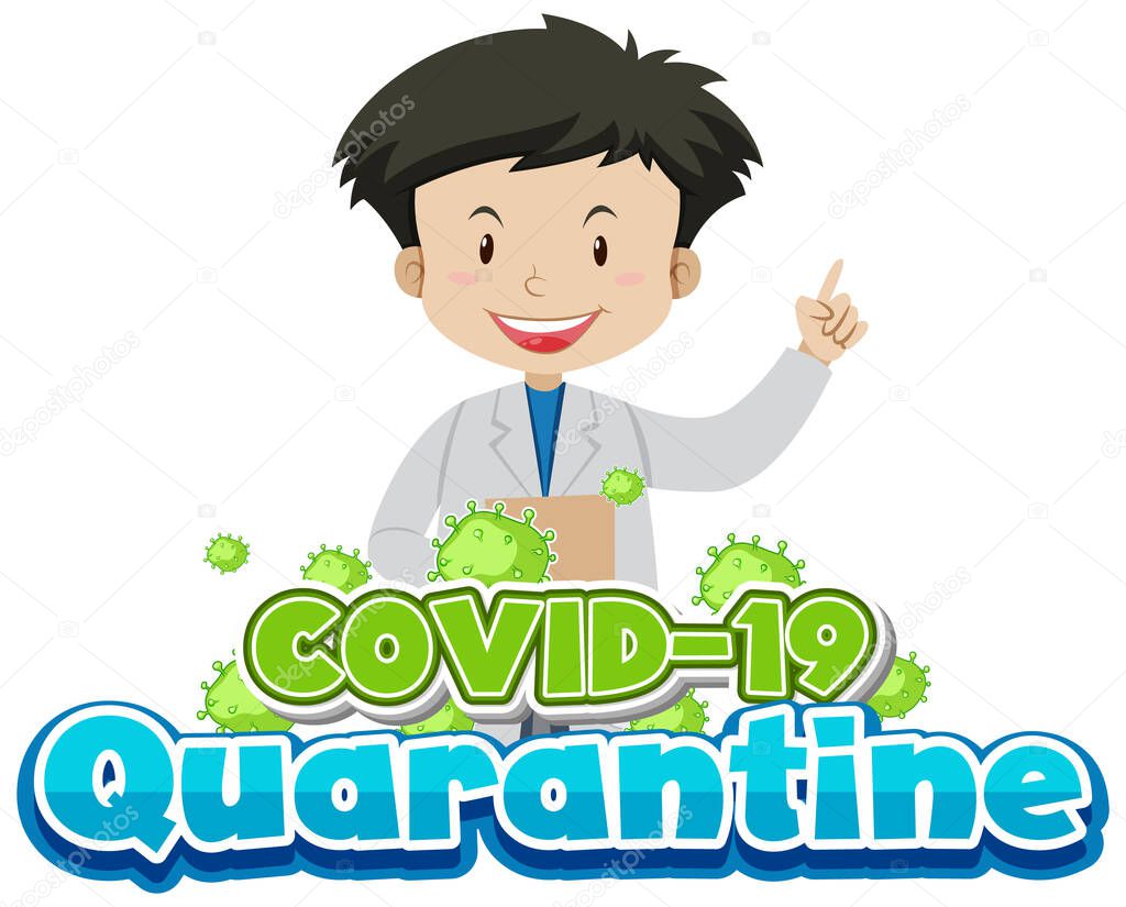 Font design for coronavirus with happy doctor smiling illustration