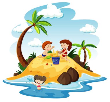 Sahilde eğlenen insanların olduğu okyanus sahnesi.