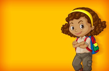 Sade renk duvarlı arka plan şablonu tasarımı ve mutlu kız çizimi