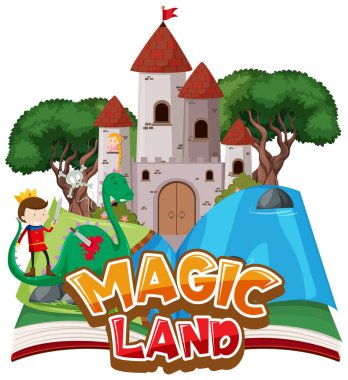 Ejderha ve prens resimleriyle sihirli diyar için yazı tipi tasarımı