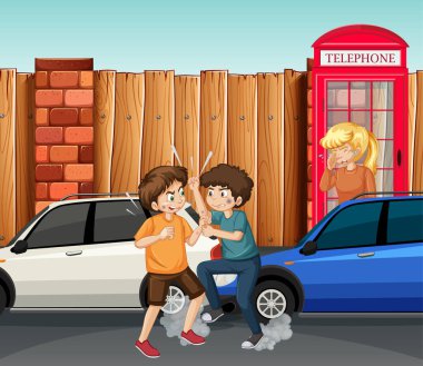 Sokak resimlerinde kavga eden insanların olduğu aile içi şiddet sahnesi