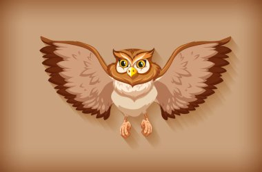 Kahverengi arkaplan çiziminde kanat çırpan bir baykuş