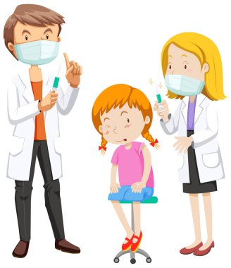 Coronavirus temalı hasta kız aşı çizimi yaptırıyor