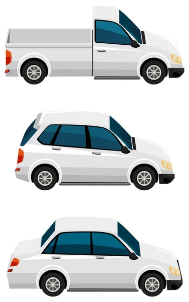 Conjunto Diferentes Tipos Carros Cor Branca Ilustração — Vetor de Stock