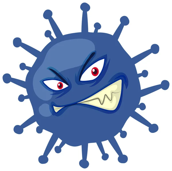 Célula Virus Única Con Cara Miedo Ilustración Fondo Blanco — Vector de stock