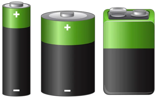 Trois Tailles Batterie Sur Fond Blanc Illustration — Image vectorielle