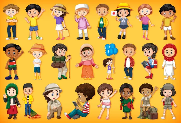 Gran Conjunto Niños Que Realizan Diferentes Actividades Ilustración — Vector de stock