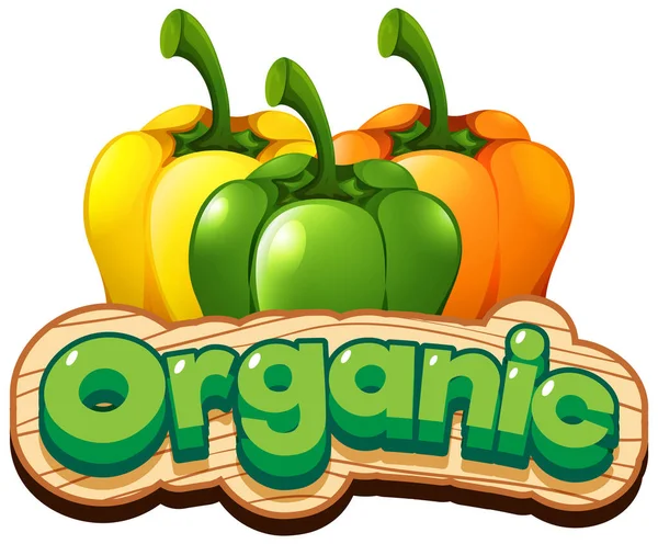 Font Design Word Organic Fresh Bell Peppers Illustration — Stock Vector