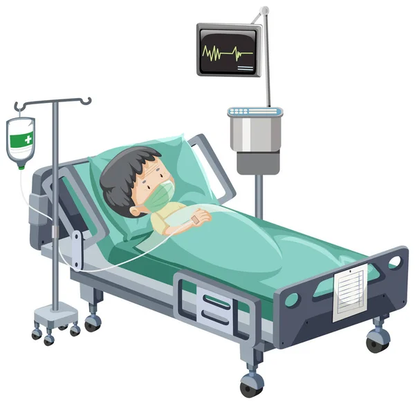 Escena Hospitalaria Con Paciente Enfermo Cama Sobre Fondo Blanco Ilustración — Vector de stock