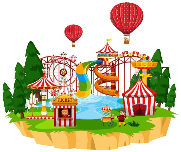 Themepark Jelenet Sok Túrák Vízi Park Illusztráció — Stock Vector