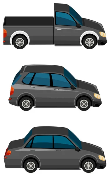 Conjunto Coches Negros Sobre Fondo Blanco Ilustración — Vector de stock