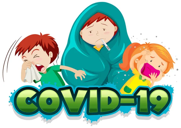 Covid Znak Šablona Nemocnými Dětmi Ilustrace — Stockový vektor