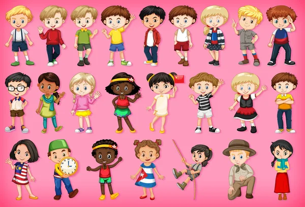 Grande Serie Bambini Che Fanno Diverse Attività Illustrazione — Vettoriale Stock