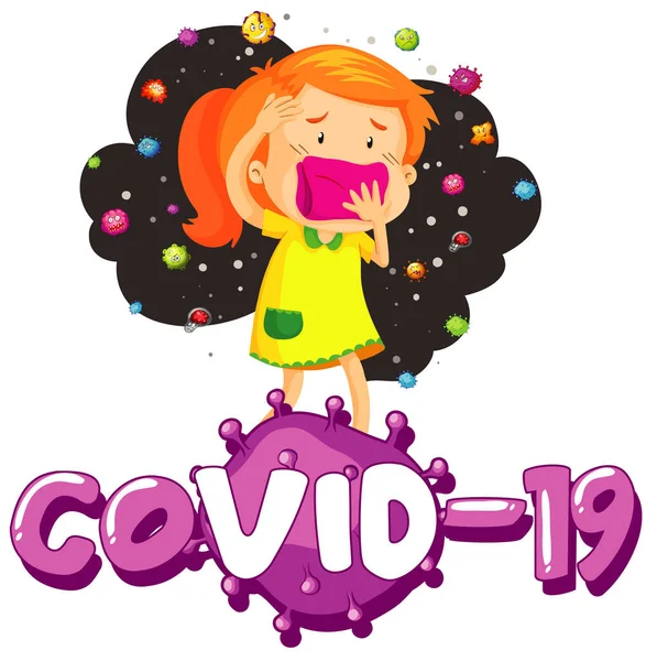 Diseño Póster Para Tema Coronavirus Con Niña Con Máscara Ilustración — Vector de stock