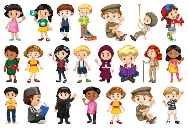 Large Set Children Doing Different Activities Illustration — Stock Vector